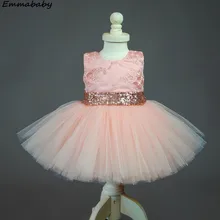 Платье без рукавов с блестками и бантиком для новорожденных девочек платья на день рождения для подружки невесты на Рождество милые платья-пачки для малышей