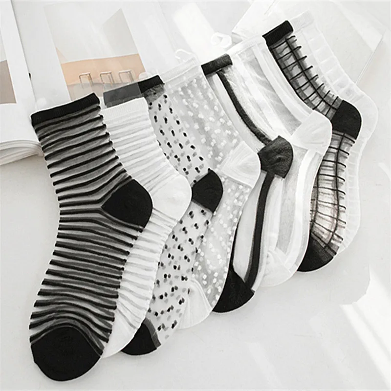 

10 Pairs/lot Summer Spring Comfortable Lace Transparent Crystal Different Style Multi Shapes Comfy Sheer Silk Ankle Women Socks