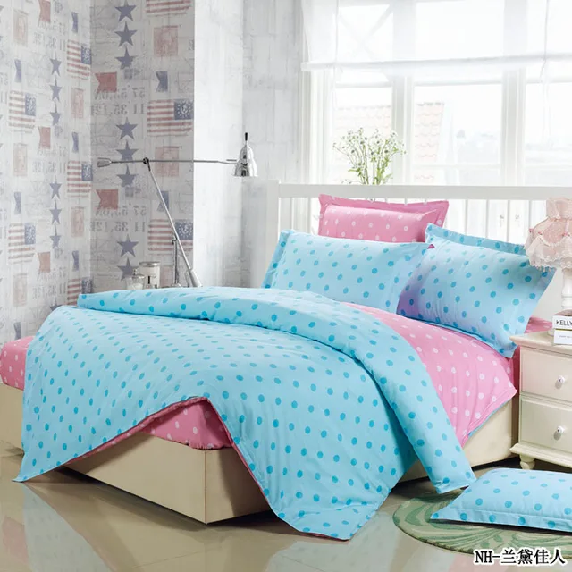 Hot cute bright pink and turquoise princess girls polka dot bedding set