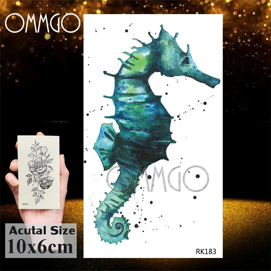 OMMGO маленькие мультфильмы красочные морские коньки Временные татуировки для