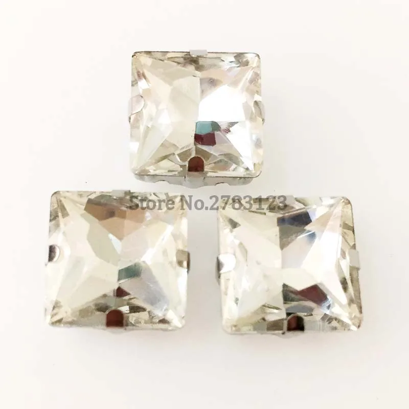 White square shape Silver bottom high quality Glass Crystal sew on