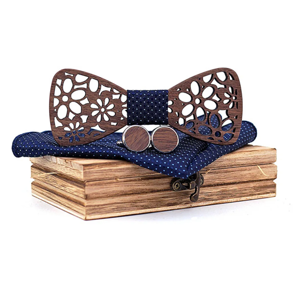 Мужской шикарный ручной деревянный галстук-бабочка галстук носовой платок набор мужской галстук-бабочка деревянный полый резной и коробка подарок pajaritas para hombre 50