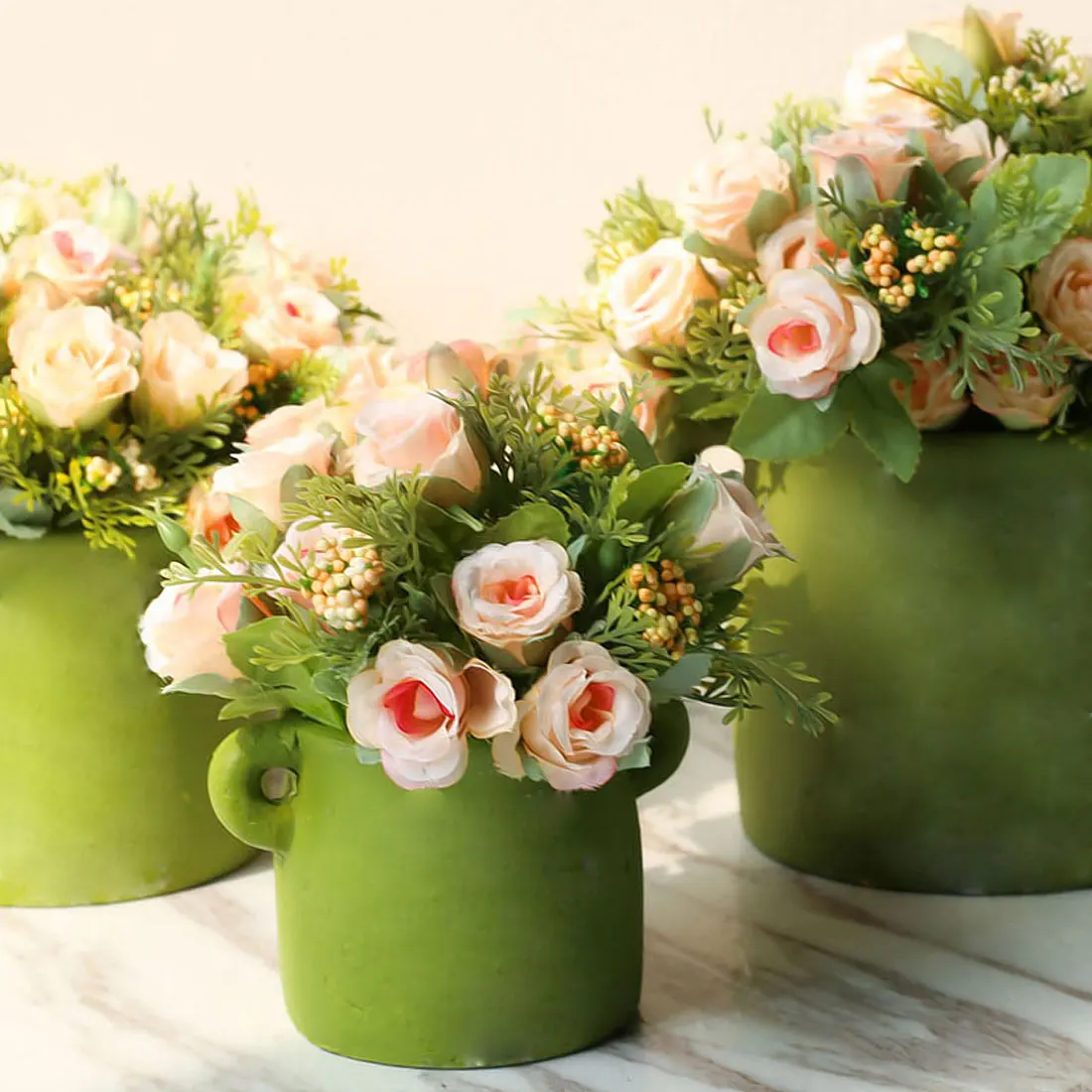 

Wedding decoration Artificial flowers 13 heads/bouquet small bud silk roses simulation flowers Green leaves home vase decora
