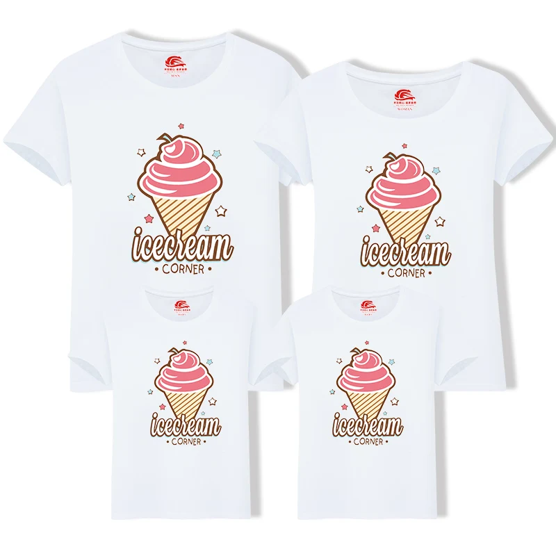 New short sleeve family t-shirts summer tops ice cream printed mother father baby cotton shirt tees family look matching clothes