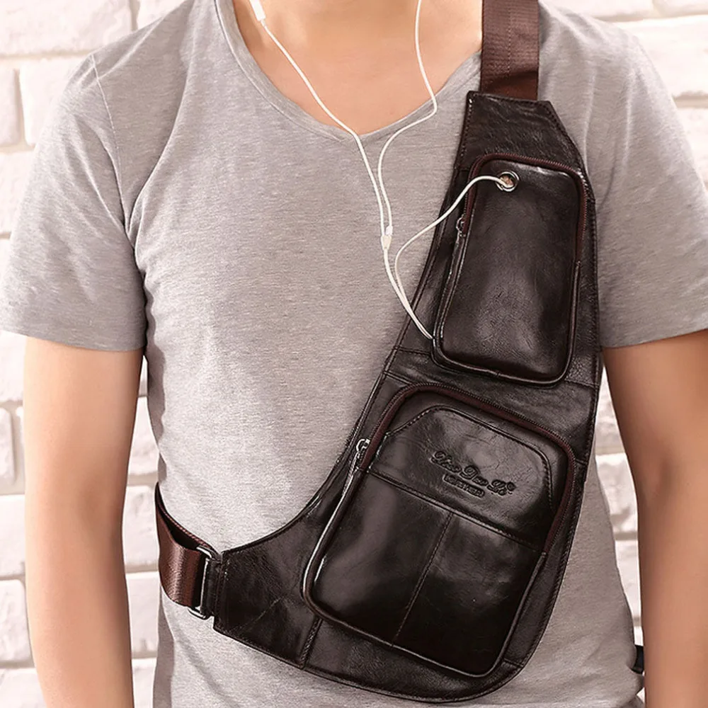 Men Vintage Genuine Leather Travel Riding Motorcycle Messenger Shoulder Sling Day Pack Chest Bag ...