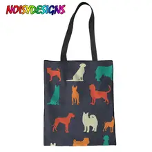 Бесшумные дизайны платья с принтом собаки холщовые сумки сумка для покупок льняные женские Экологичные сумки для покупок школьные сумки для девочек Tote