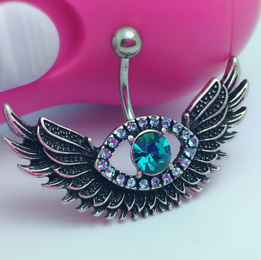 Hot Angel Wing Navel Piercing Sexy Blue Crystal Evil Eye Belly Button