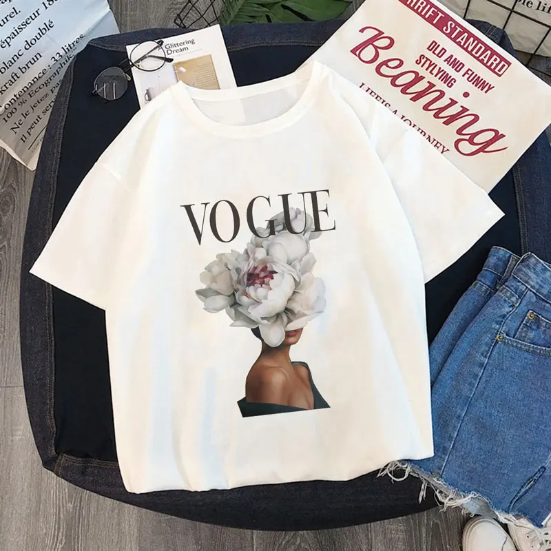 Summer Women Fashion T Shirt VOGUE Beauty Elegant Posture Harajuku Short Sleeve O-Neck Tops Tees Female Casual Ladies T-Shirt