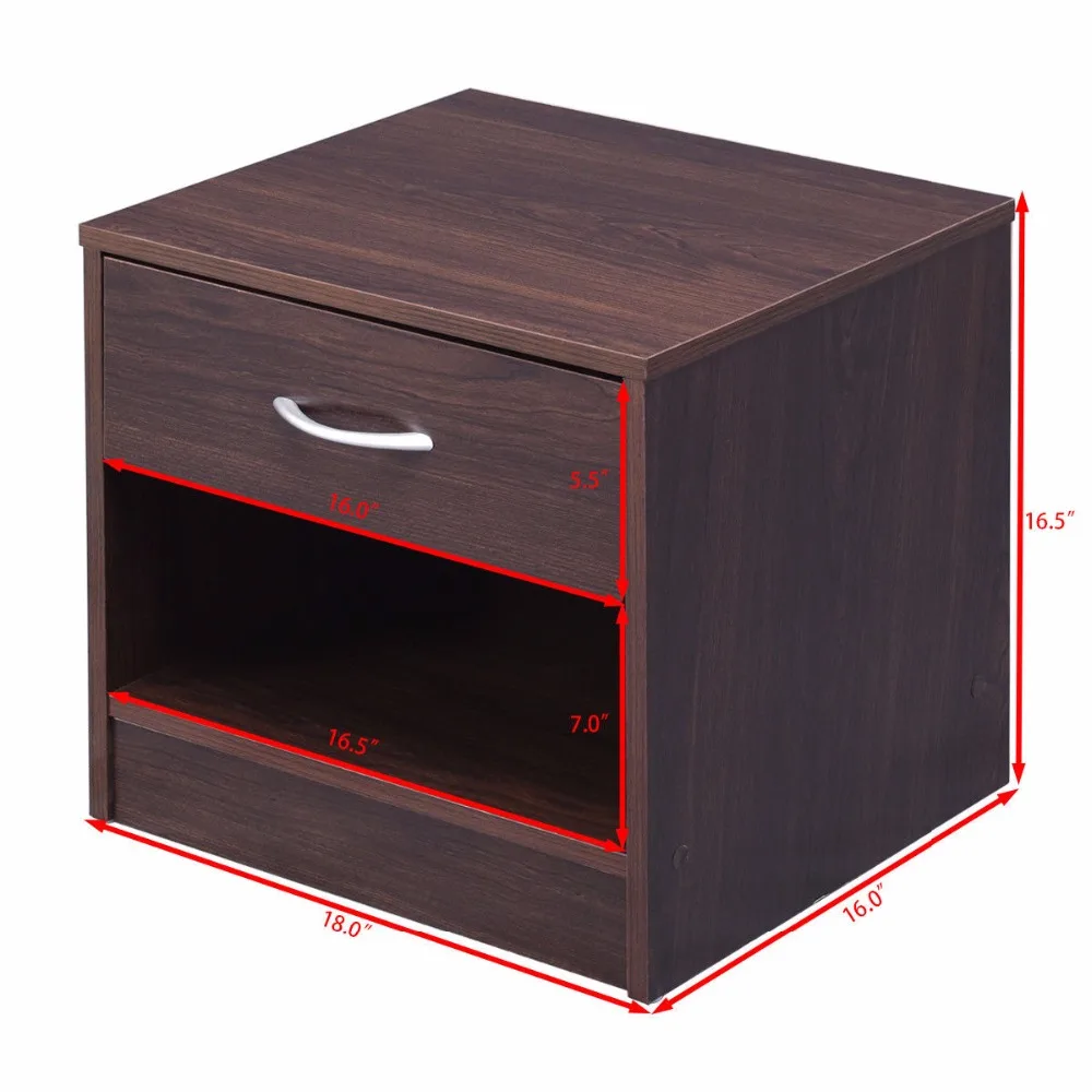 Giantex Nightstand End Table Modern Wood Storage Display Cabinet Bedroom Furniture with Drawer Shelf HW54817NA