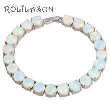 ROLILASON Brand Design Aniversario Blanco Ópalo de Fuego de Plata Estampado OB064 Preciosa Joyería de La Manera Pulseras Del Encanto para Las Mujeres