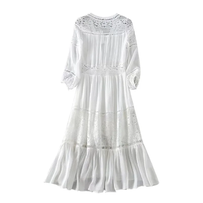 Dress Women Lace Panel Embroidery Sexy V-neck Cropped Sleeve Openwork Dress Slim Soft Touch Dresses Summer 2019 New Arrival F25 (1)