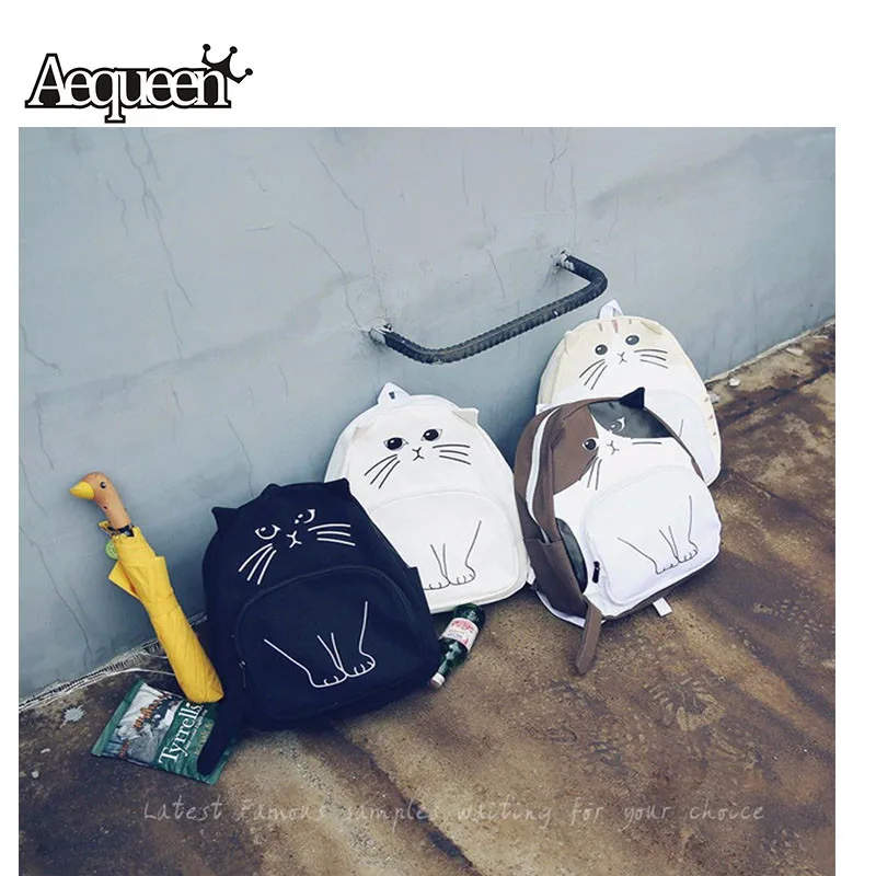New 2016 Lovely Cat Backpack For Women Backpacks Casual Canvas Girl Backpacks School Bag Girls Mochila Bags