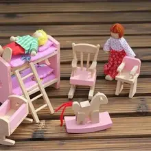 Деревянный розовый миниатюрный кукольный домик Мебель дети Игрушечные лошадки комплект Спальня Кухня ужин Гостиная Ванная комната Ролевые игры игрушки для Обувь для девочек