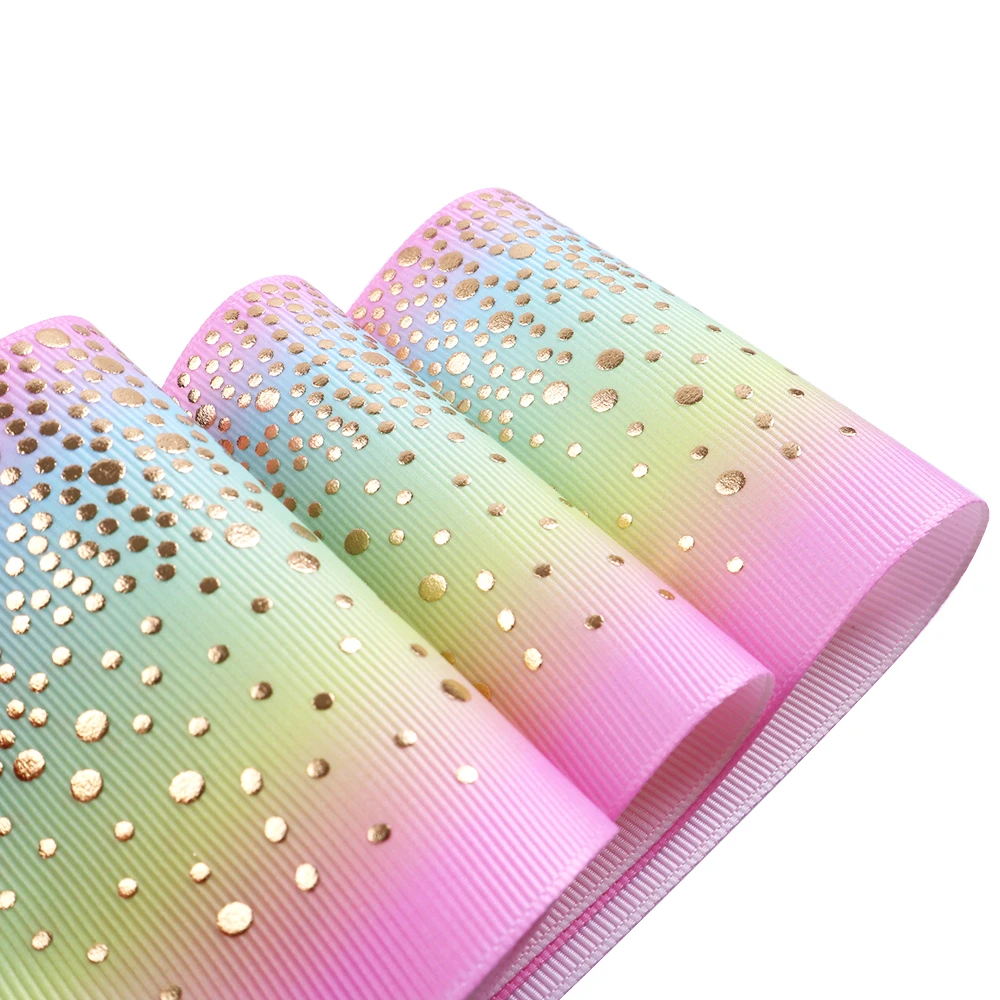 

David accessories 3'' 75mm Rainbow dots gold silver foil grosgrain ribbon 50 yards,DIY handmade materials,50Yc4109