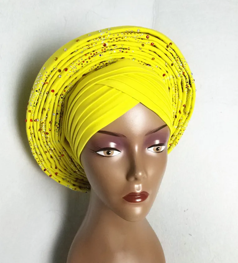 Авто геле уже привязанный головной убор африканская кружевная ткань готов носить головной убор геле - Цвет: as pic