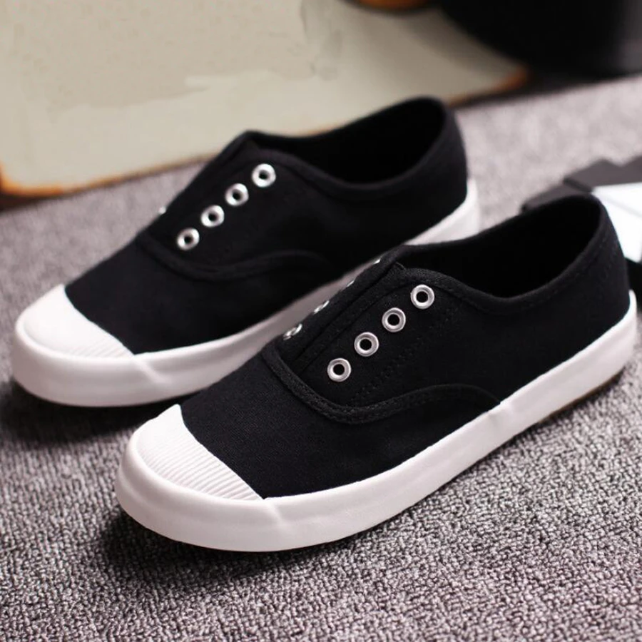 2017 spring summer white canvas shoes font b women b font low flat lazy casual shoe