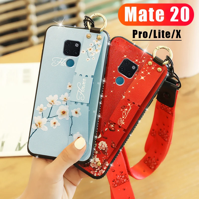 

Case For Huawei Mate 20 Pro Lite X Protective On Huaway 20pro 20x 20lite Kickstand Wristband Straps Flower Floral Glitter Cases
