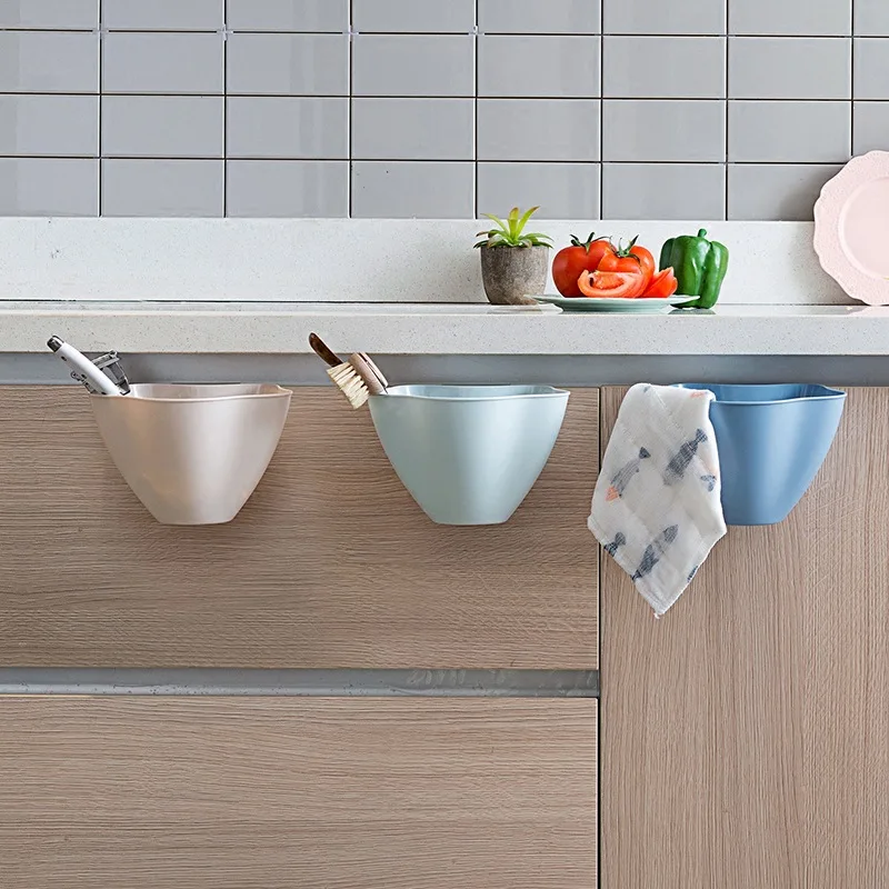 

Kitchen Cabinet Door Hanging Trash Holder Storage Basket Uncovered Plastic Storage Bucket Bedroom Mini Garbage Trash Cans