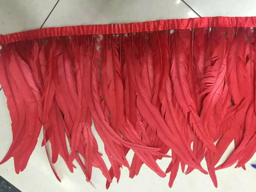 Free shipping 10yard/color red 14 16inch in width Rooster Feather trim