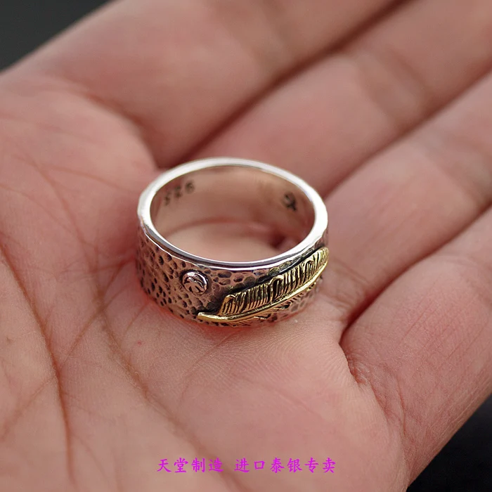 Тайские Импортные Ювелирные изделия мужские кольца Золотое перо ретро 925 серебряное кольцо