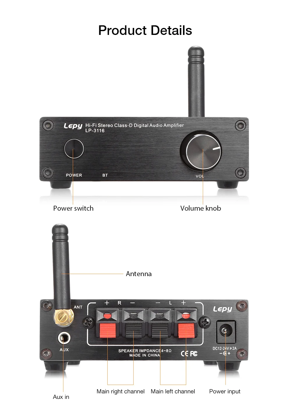 Bluetooth HiFi автомобильный усилитель 2 канальный мощный звук цифровой стерео аудио