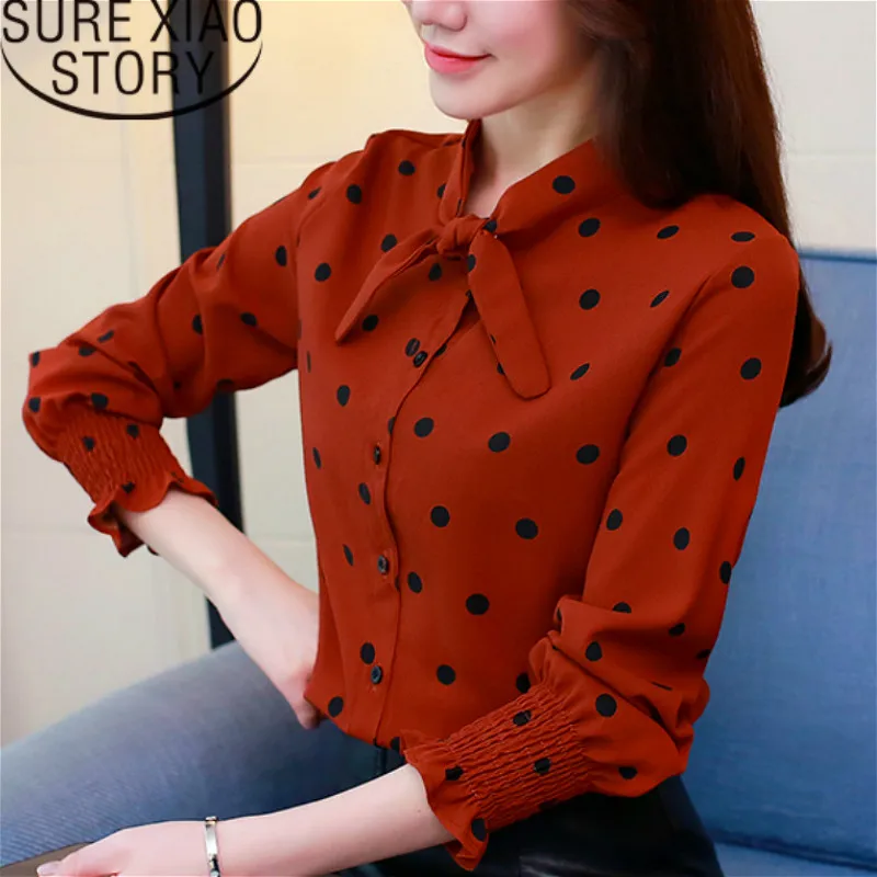 

korean fashion clothing 2019 womens tops and blouses women long sleeve shirts Polka Dot Chiffon blouse shirts 2567 50