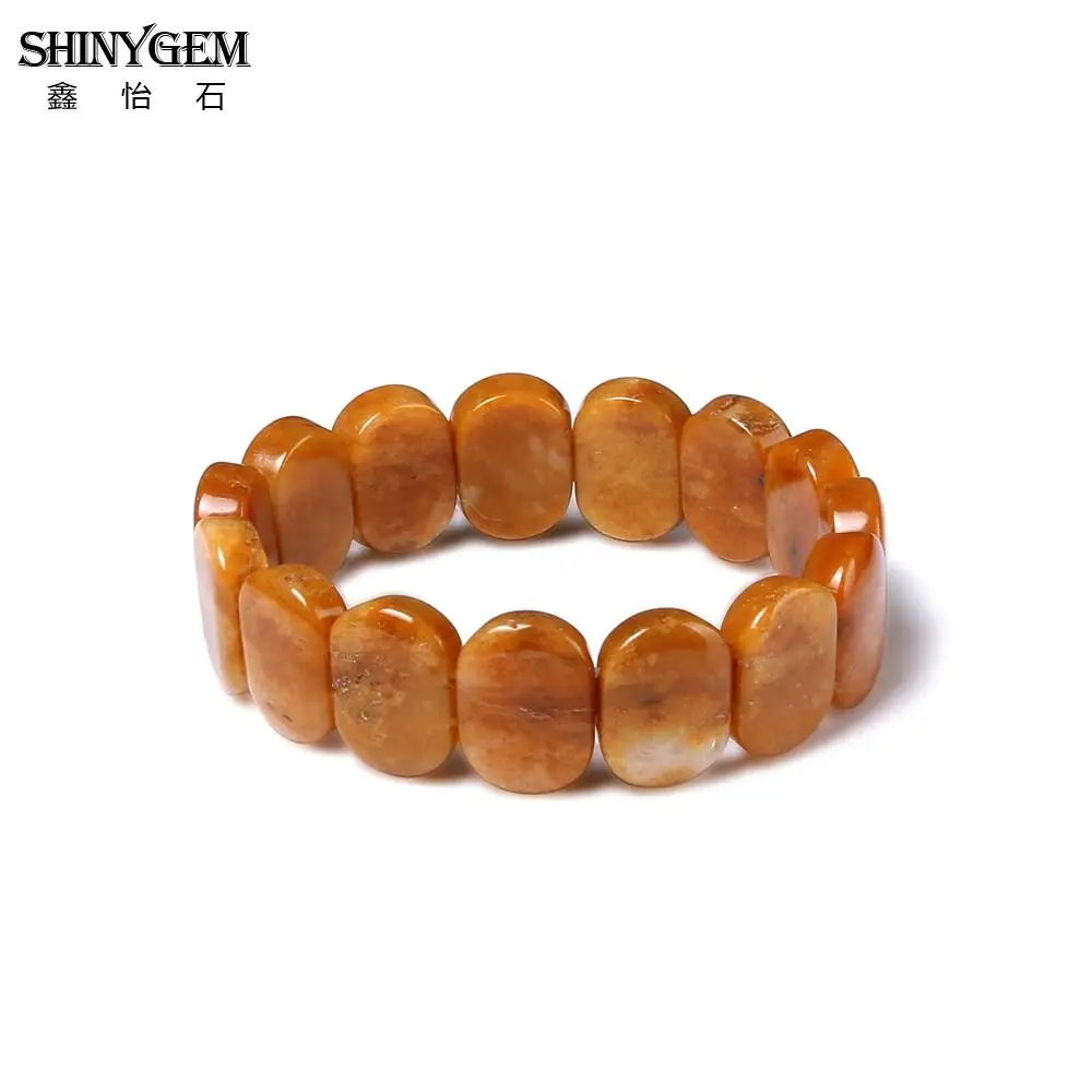 

ShinyGem 13*18 mm Oval Yellow Jades Bracelets & Bangles DIY Handmade Elastic Smooth Natural Stone Beads Warp Bracelets For Women