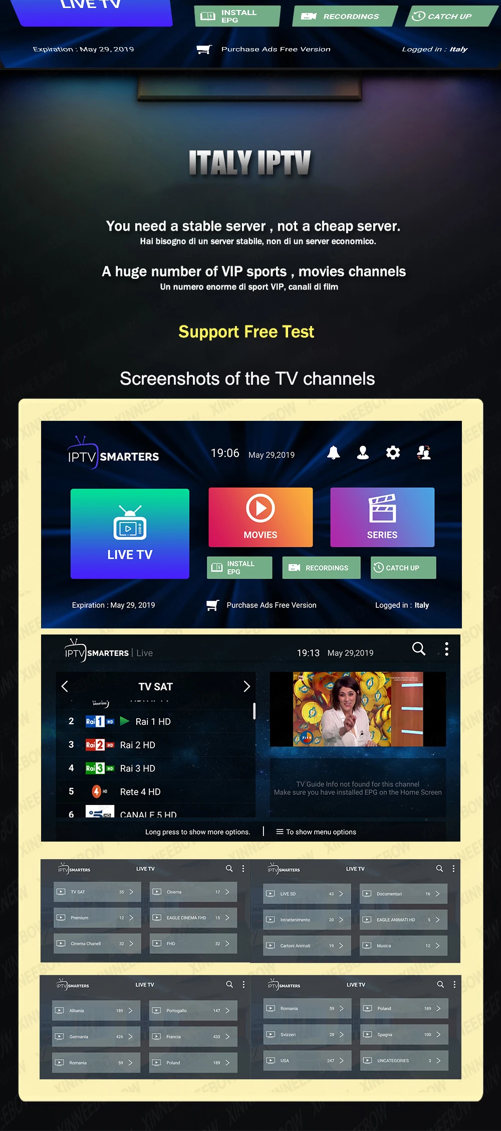 Наиболее стабильной Ip ТВ Италия Abbonamento без порезов Ip ТВ подписки m3u включают в себя mediaset premium Испании Франции для X96 Мини Смарт ТВ