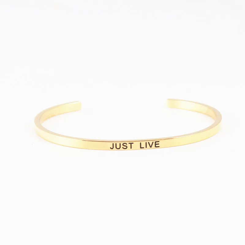 316L браслет из нержавеющей стали с ручной печатью &quotJUST LIVE&quot гравированный