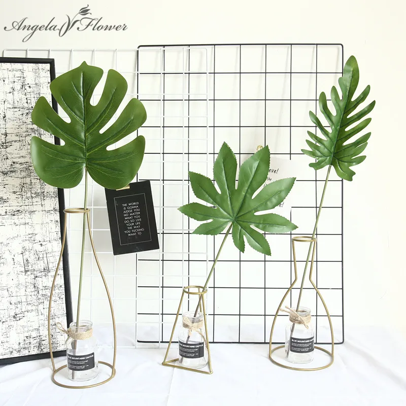 

Latex 60cm artificial turtle back leaves flower arrange green plant leaf 1pc wedding decoration home garden gift accessories