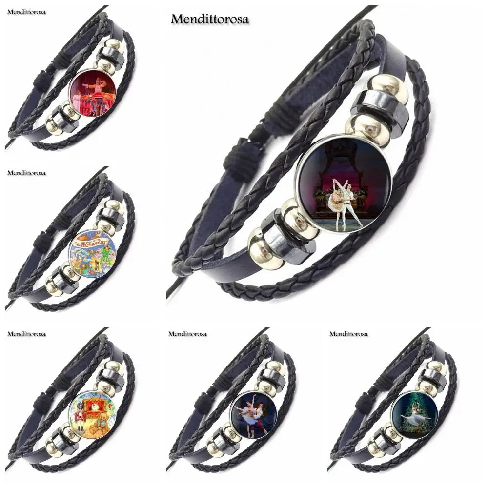 

The Nutcracker Ballet Jewelry Glass Cabochon Black Leather Bracelet Bangle Jewelry For Girls Gifts