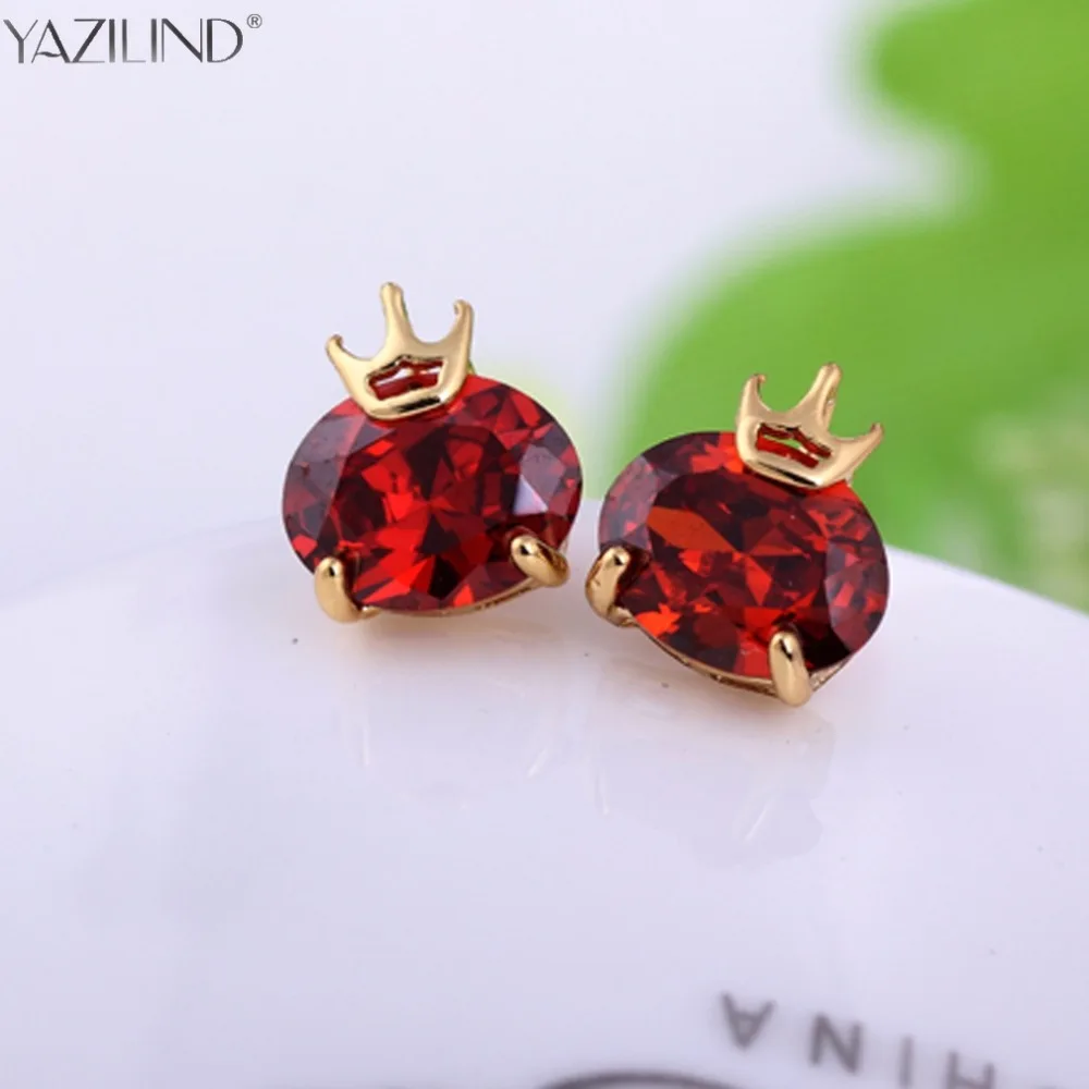 Wine Red Austria Crystal Earring Lovely Small Gold Stud Earrings Women