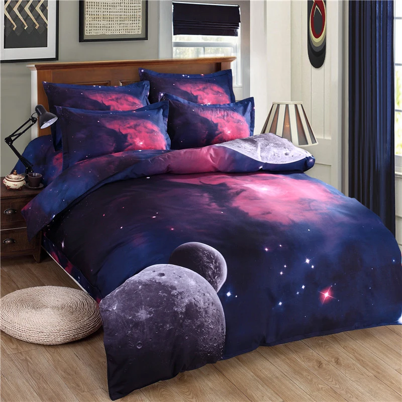 

Papa&Mima Planet print Simple style 100% Polyester Queen Twin size duvet cover pillowcases sets no Sheet Dropshipping