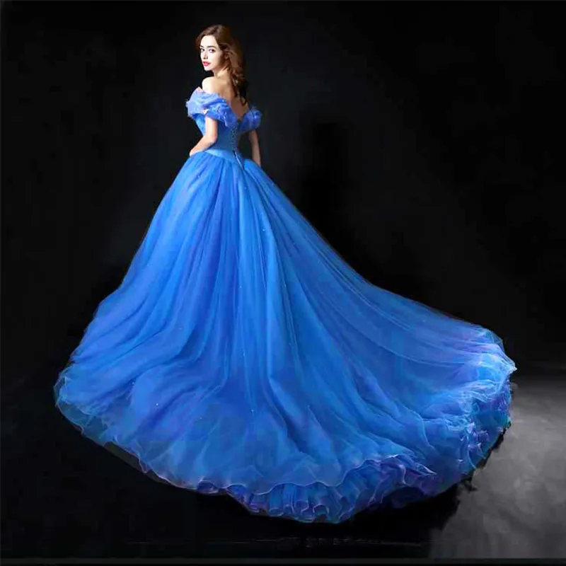 Halloween Costume for Women New Movie Deluxe Blue Cinderella Wedding Dress Adult Cinderella Wedding Dresses robe de mariee wedding dresses Wedding Dresses