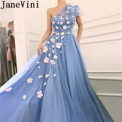 JaneVini Дубай Дизайнер женские Выпускные платья 2019 длинные пикантное платье на одно плечо пляжные вечерние платья Цветы синий вечернее