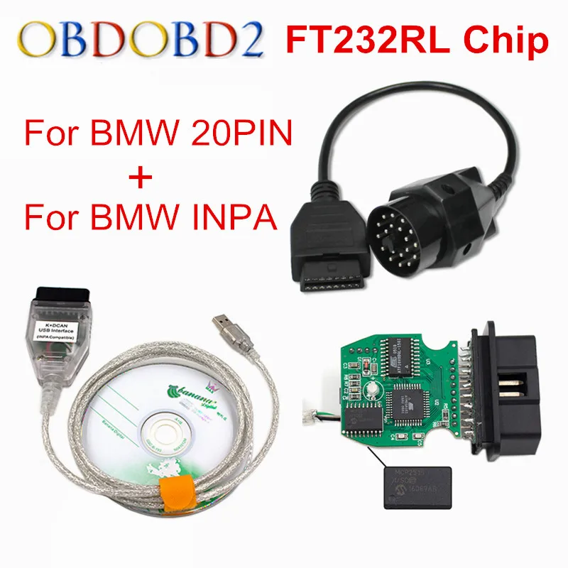 Новинка для BMW INPA K can inpa FT232RL чип k dcan USB OBD2 интерфейс INPA Ediabas для BMW с 20PIN до 16PIN Лучшая Скидка - Цвет: INPA No Switch 20pin