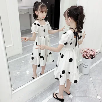 

2019 Summer New Fashion Kids Girls Vintage Dress Polka Dot Princess Swing Rockabilly Party Daily Dresses 6 8 10 12 14 Year