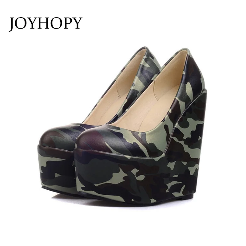 Туфли лодочки JOYHOPY WP1117 женские на танкетке искусственная кожа камуфляжный и
