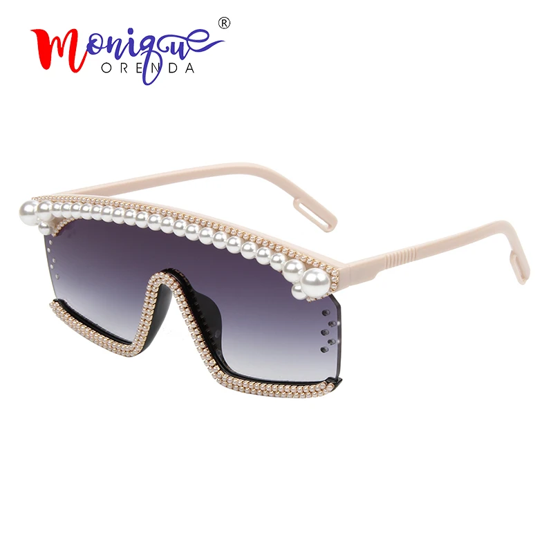 2019 New oversized sunglasses women pearl decoration gradient sun glasses men female shades vintage one piece goggles oculos 2019 New oversized sunglasses women pearl decoration gradient sun glasses men female shades vintage one piece goggles oculos