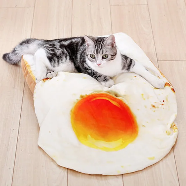 Soft Bread Bed and Fried Egg Blanket for Cats 3