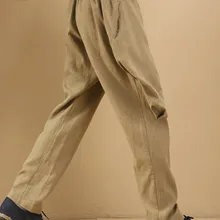 Дизайн, чистый лен, мужские повседневные брюки, эластичный пояс, натуральный лен, брюки-карандаш, брюки-морковки, мешковатые джинсы