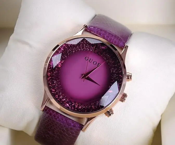 7 цветов,, Роскошные, часы с большим циферблатом, Для женщин Наручные часы из натуральной кожи женская обувь часы Для женщин Стразы часы модные часы - Цвет: Фиолетовый