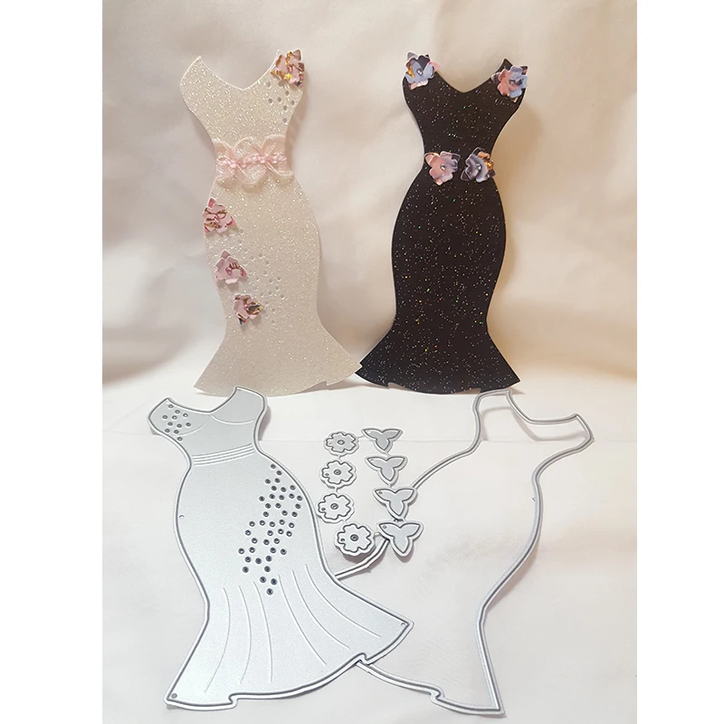 

Elegant Party Dress with Flowers Metal Cutting Dies Stencil For Scrapbooking Photo Paper Cards Crafts Handmade New 2019 Die Cut