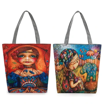 

Women's Canvas Travel Shopping Cartoon Printing Bags Girl Tote Shoulder bags New Casual Zip Large bags THINKTHENDO