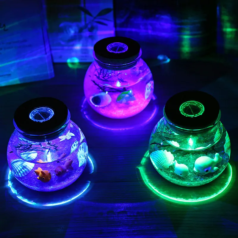 3D микро пейзаж DIY подводный мир стеклянная бутылка Ночной свет цветная морская