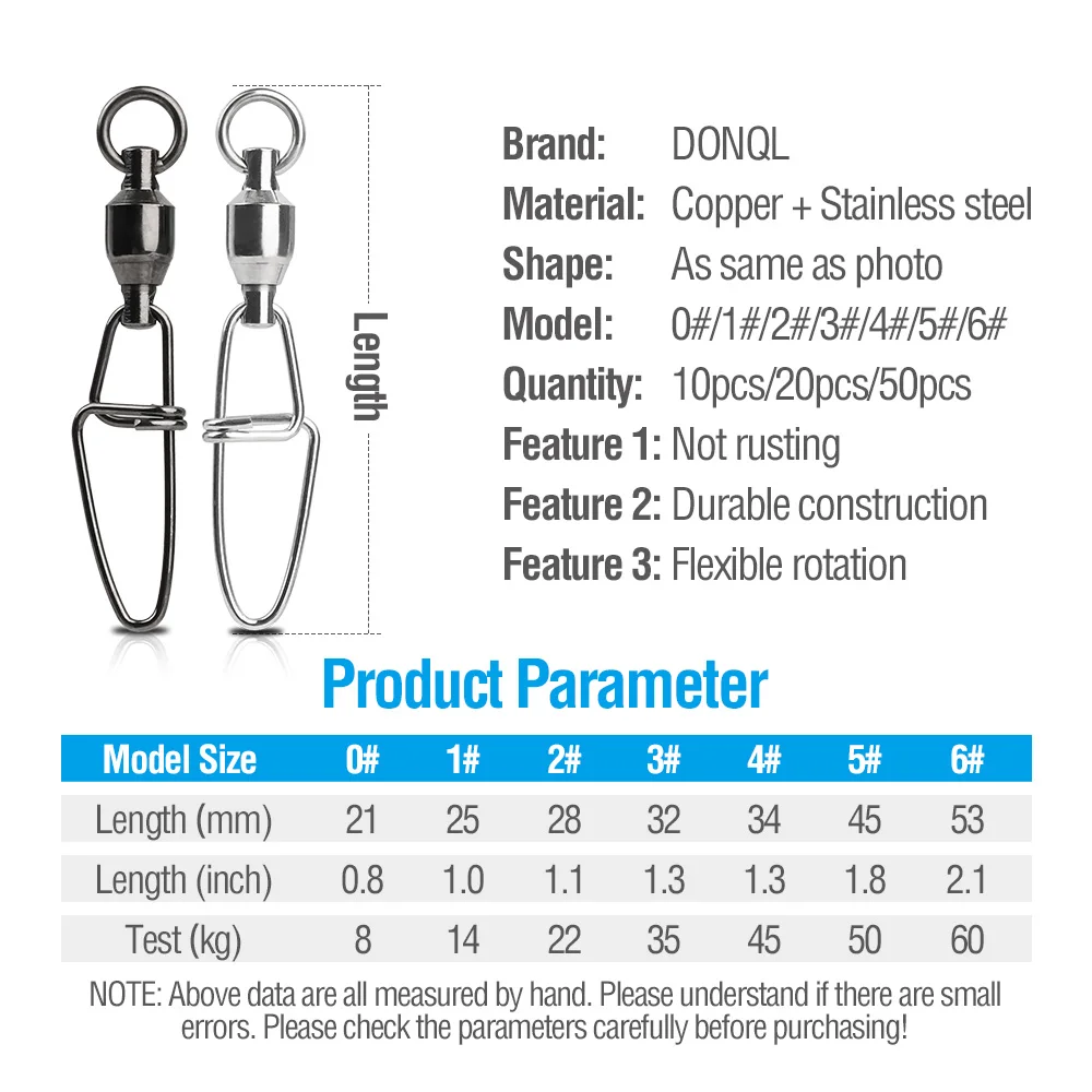 DONQL 10/20/50 шт подшипники, подшипники рыболовной соединитель 0#6# поворачивается оснастки прокатки Нержавеющая сталь рыбы соединитель крюка рыболовные принадлежности