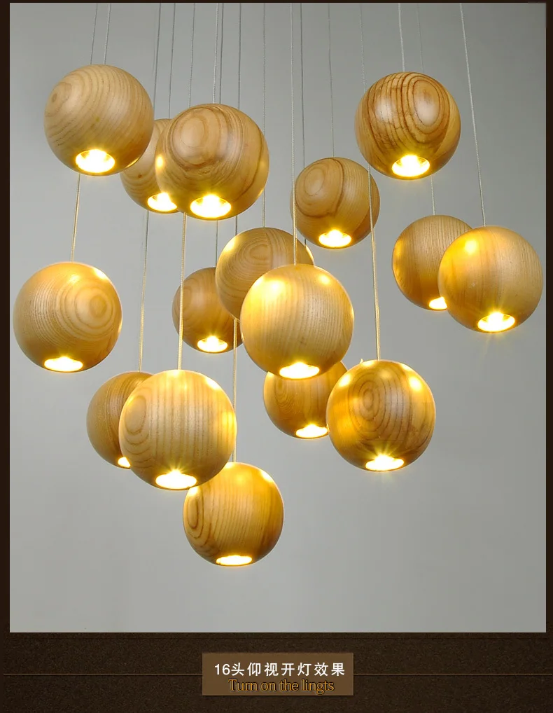 Скандинавские твердые дубовые деревянные шары светодиодные люстры современный японский скандинавский творческий гостиная столовая, дерево деревянный подвесной светильник