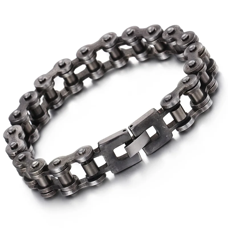 Fashion Bike Chain Bracelet Retro Black Silver Titanium Steel