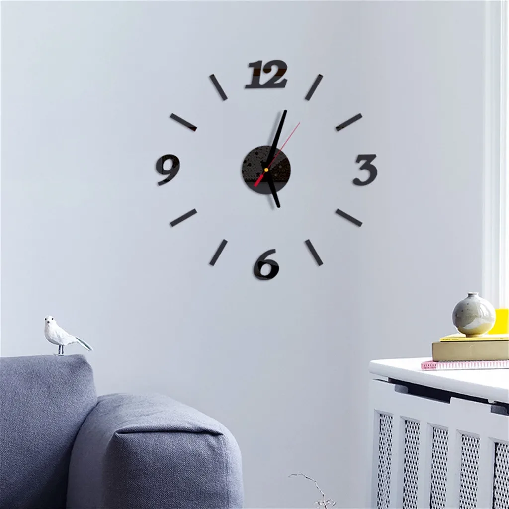 DIY часы настенные наклейки 3D большое зеркало наклейка на стену в форме часов украшение дома современный дизайн настенные часы Наклейка на стену reloj de pared