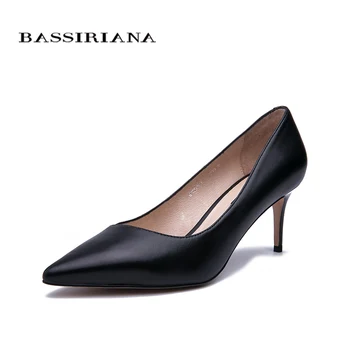 

BASSIRIANA 2019 New High-heeled Shoes Woman Pumps Shoes Natural Leather Women Shoes Classic Black High Heels